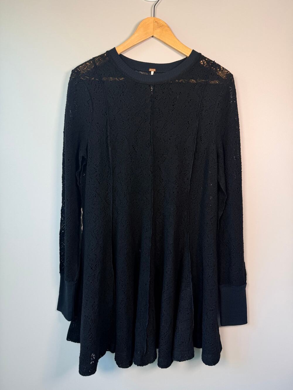 Free People Size M Coffee in the Morning Pointelle Knit Lace Tunic Mini Dress